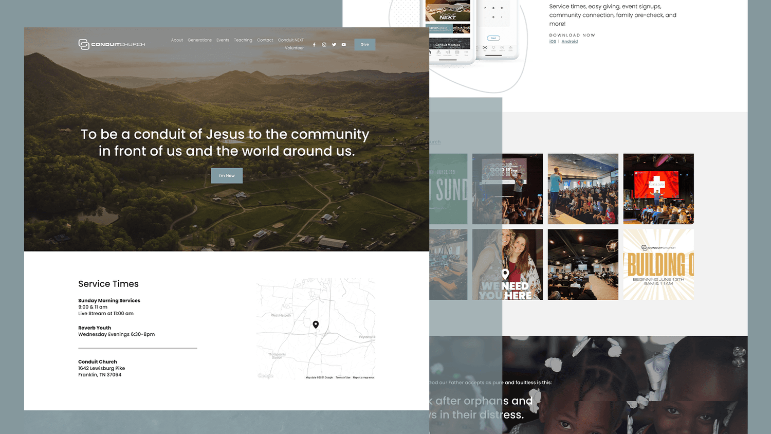 Conduit Church website redesign shown across several screens